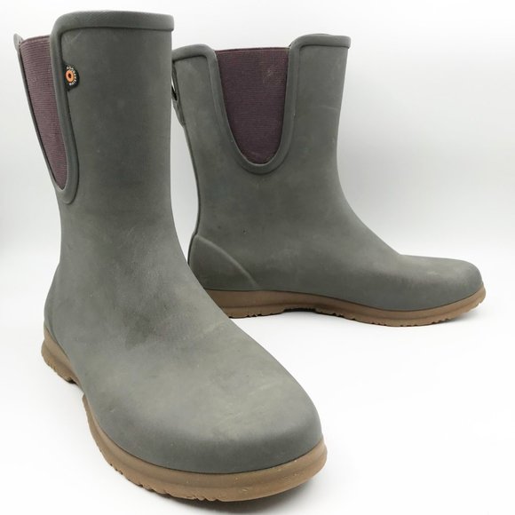 Bogs Shoes - BOGS Mid Calf Gray Rubber Rain Boots Womens 7